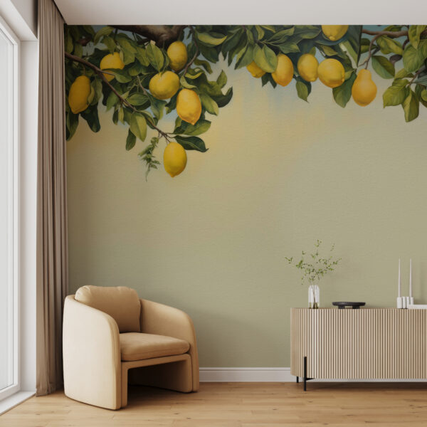 Citrony visící z listnatých větví Fototapeta Citrony visící z listnatých větví