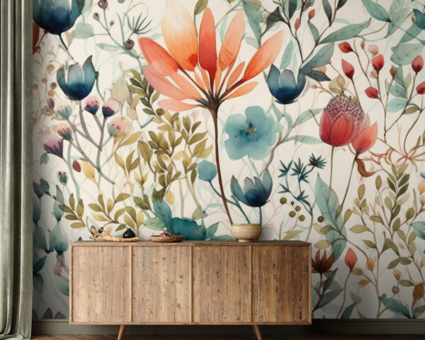 Botanická ilustrace s živými květy Fototapeta Botanická ilustrace s živými květy
