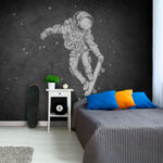 Fototapeta Astronaut na skateboardu ve vesmíru.