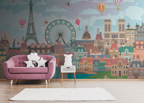 Fototapeta Fialově a bíle pruhovaný horkovzdušný balón