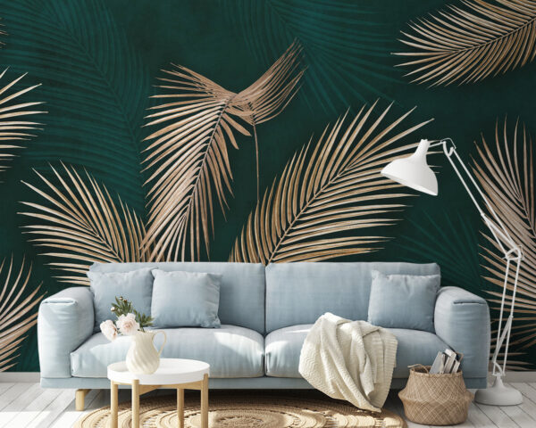 Elegantní palmové listy na teal pozadí Fototapeta Elegantní palmové listy na teal pozadí