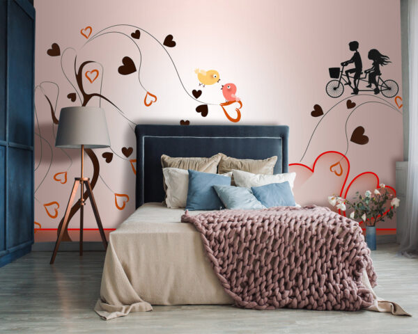 Fototapeta Strom se srdíčky a ptáčky