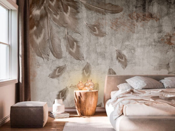 Fototapeta Skupina peří na stěně