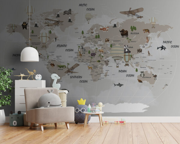 Mapa světa se zvířaty Fototapeta Mapa světa se zvířaty