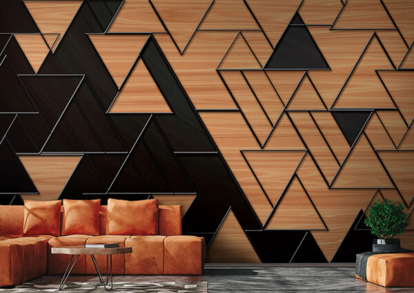 Geometrické trojúhelníky s dřevěnou texturou Fototapeta Geometrické trojúhelníky s dřevěnou texturou
