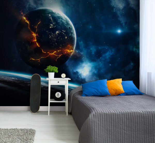 Planeta s ohněm v pozadí Fototapeta Planeta s ohněm v pozadí