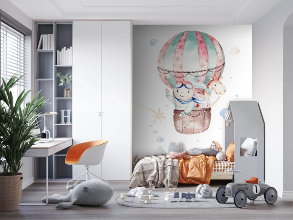 Akvarelová ilustrace osoby v horkovzdušném balonu Fototapeta Akvarelová ilustrace osoby v horkovzdušném balonu