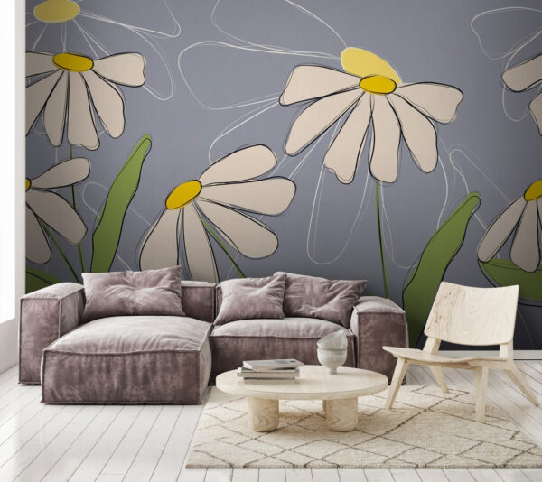 Fototapeta Kresba květin na šedém pozadí