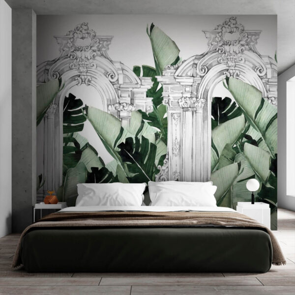 Fototapeta Bílý oblouk se zelenými listy