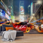Fototapeta Červené sportovní auto v plamenech
