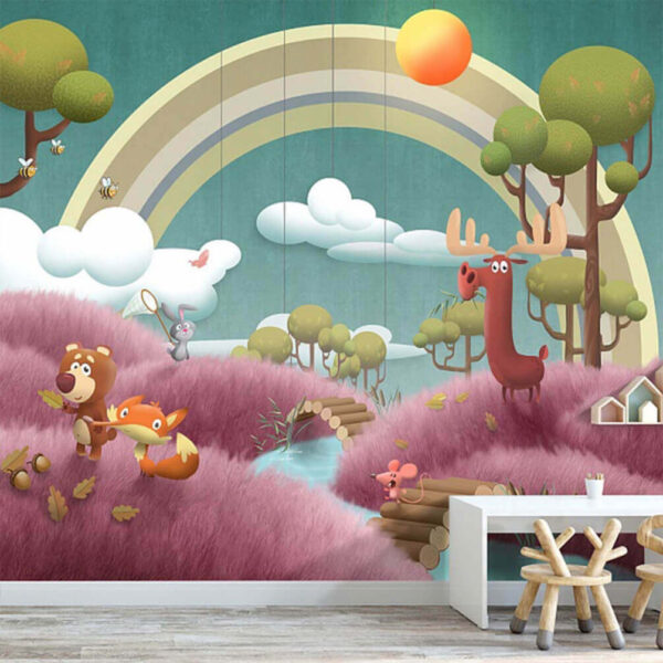 Fototapeta Kreslená scéna se zvířaty a řekou