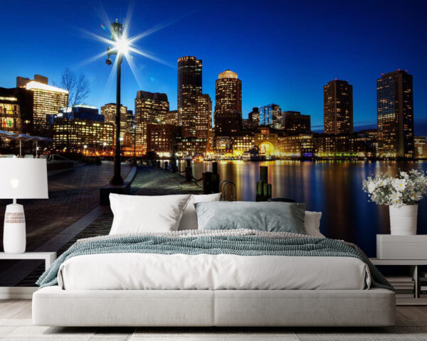 Fototapeta Noční panorama města s vodní plochou