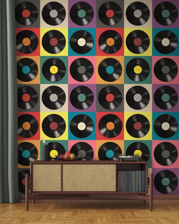 Fototapeta Fototapeta Barevné uspořádání vinylových desek. (SKU: u51622)