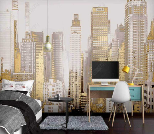Městské panorama se třpytí ve světle Fototapeta Městské panorama se třpytí ve světle