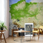 Fototapeta Mapa Polska s pozemky a vodními plochami