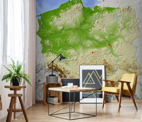 Mapa Polska s pozemky a vodními plochami Fototapeta Mapa Polska s pozemky a vodními plochami