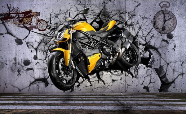 Motocykl prorazí zeď Fototapeta Motocykl prorazí zeď
