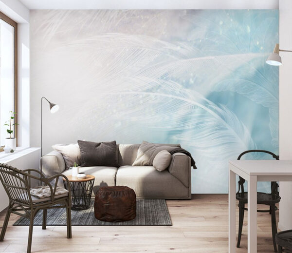 Jemné peří na jemném modrém pozadí Fototapeta Jemné peří na jemném modrém pozadí