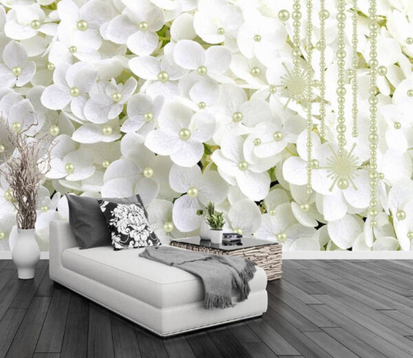 Bílé okvětní lístky zdobené perlami Fototapeta Bílé okvětní lístky zdobené perlami