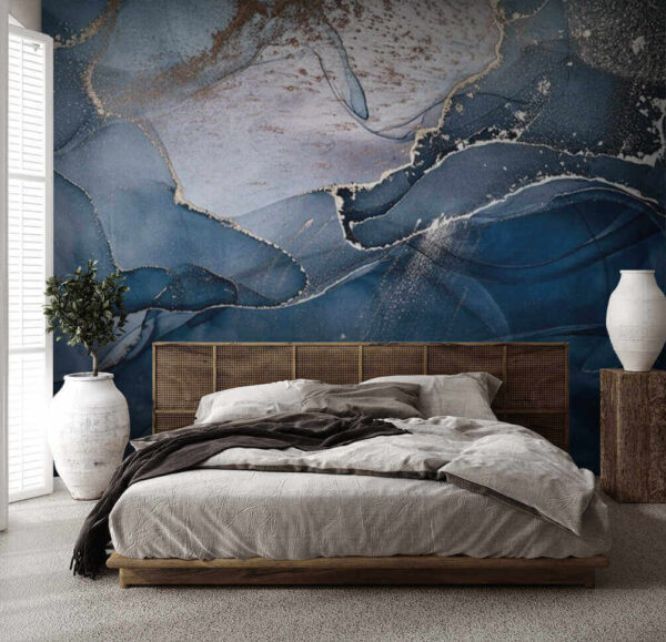 Abstraktní modré vlny s třpytivými liniemi Fototapeta Abstraktní modré vlny s třpytivými liniemi