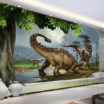 Fototapeta Velký dinosaurus s dlouhými rohy a dlouhým ocasem