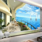 Fototapeta Balkon s výhledem na oceán a lodě