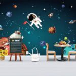 Fototapeta Kreslená vesmírná scéna s planetami a hvězdami