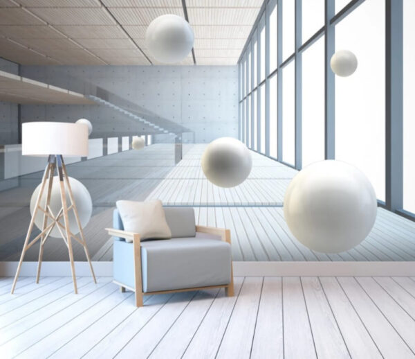 Bílá koule na dřevěné podlaze Fototapeta Bílá koule na dřevěné podlaze