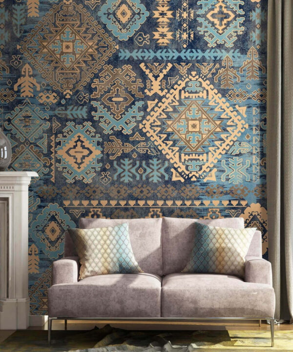 Modrý a žlutý design na modrém povrchu Fototapeta Modrý a žlutý design na modrém povrchu