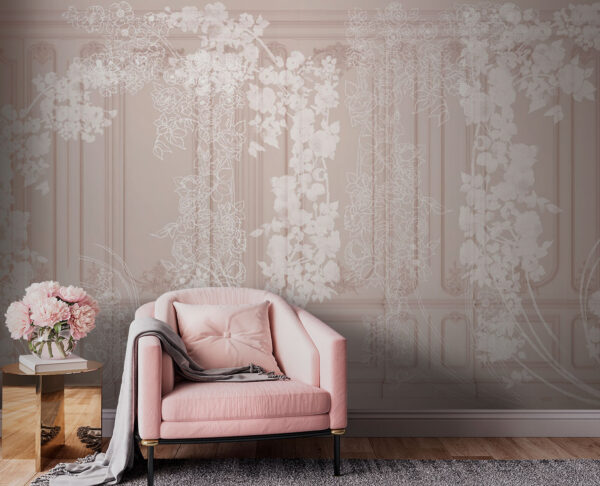 Ozdobný květinový vzor na elegantní stěně Fototapeta Ozdobný květinový vzor na elegantní stěně