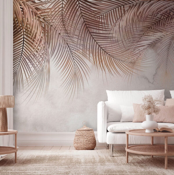Fototapeta Pastelové palmové listy na texturovaném pozadí