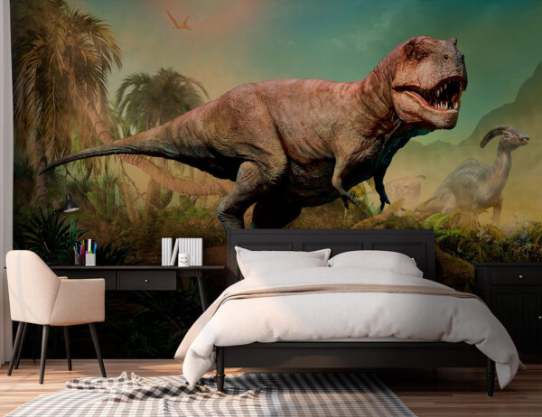 Dinosaurus s rohy a dlouhým krkem Fototapeta Dinosaurus s rohy a dlouhým krkem