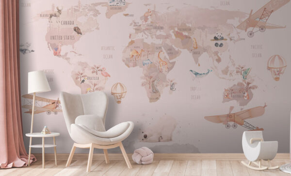 Mapa světa se zvířaty Fototapeta Mapa světa se zvířaty