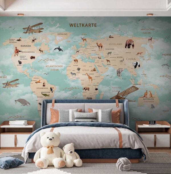Mapa světa se zvířaty Fototapeta Mapa světa se zvířaty