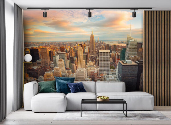 Panorama města při západu slunce Fototapeta Panorama města při západu slunce