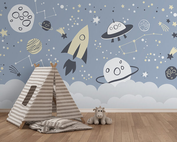 Raketa a hvězdy na obloze Fototapeta Raketa a hvězdy na obloze
