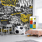 Fototapeta Žluté graffiti na černém pozadí