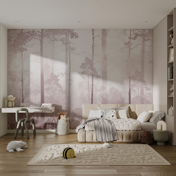 Fototapeta Mlžný les s vysokými stromy