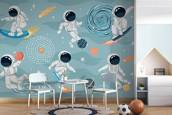 Karikatura astronauta na surfu Fototapeta Karikatura astronauta na surfu