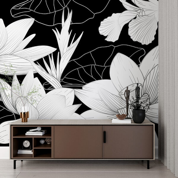 Elegantní černobílý květinový design Fototapeta Elegantní černobílý květinový design