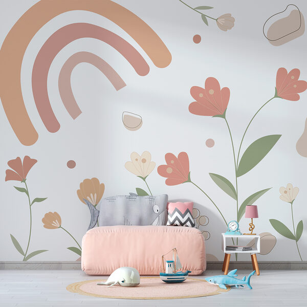 Abstraktní pastelové květiny a duhový design Fototapeta Abstraktní pastelové květiny a duhový design