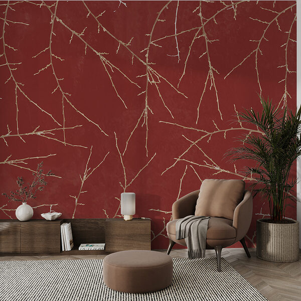 Fototapeta Fototapeta Vzor větví na červeném pozadí (SKU: w00692v3)