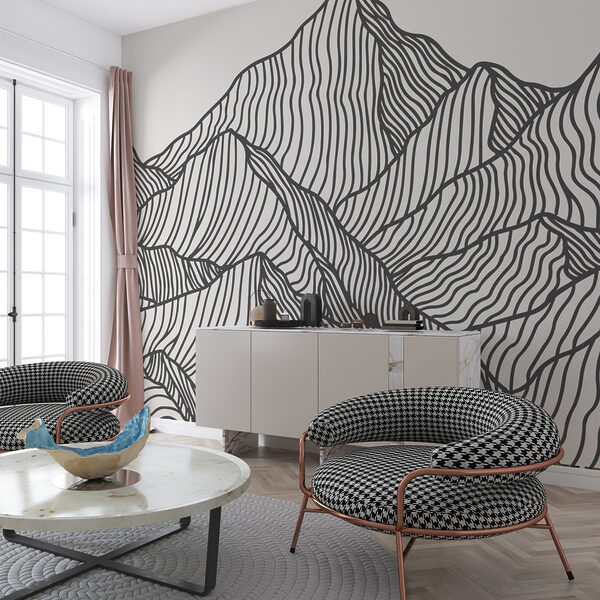 Černobílá kresba pohoří Fototapeta Černobílá kresba pohoří