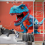 Fototapeta Modrý dinosaurus s vycházejícím bleskem
