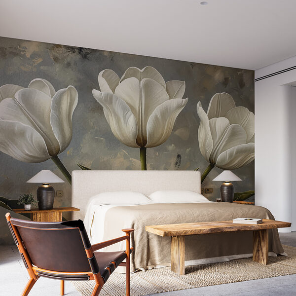 Malba bílých tulipánů Fototapeta Malba bílých tulipánů