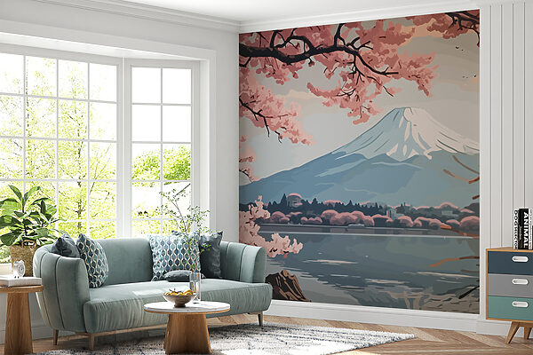 Wall murals Mountain with pink flowers Fototapeta Wall murals Mountain with pink flowers
