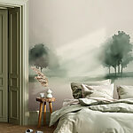 Fototapeta Wall murals Group of trees in a foggy landscape