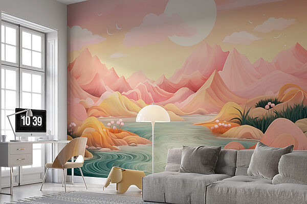 Wall murals River running through a valley Fototapeta Wall murals River running through a valley