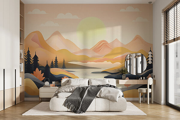 Wall murals River running through a valley Fototapeta Wall murals River running through a valley