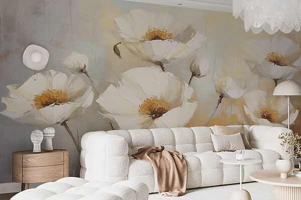 Malba bílých květin Fototapeta Malba bílých květin